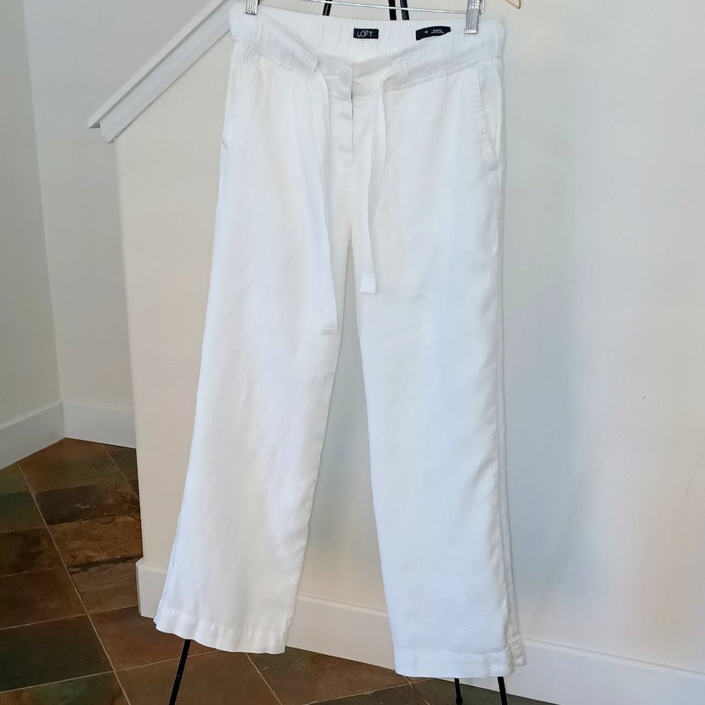 Ann Taylor LOFT Marisa 100% Linen White Pants